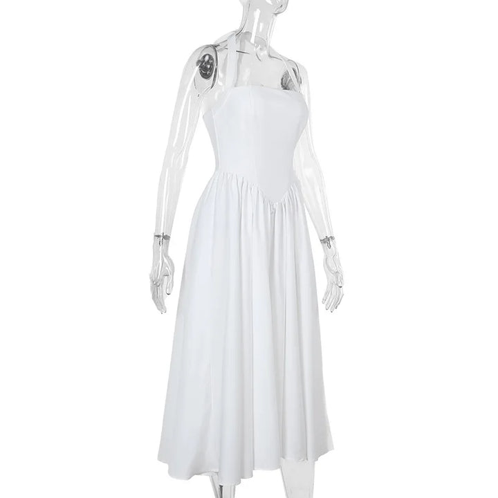 A-line midi dress with open back and neck tie - Angie