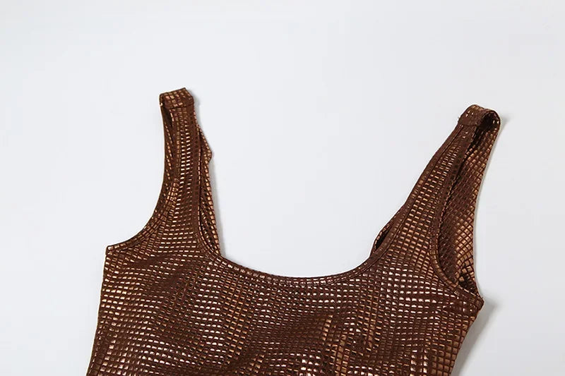Fitted Maxi Dress with Sparkling Square Embellishment and Open Back Design - Genesis