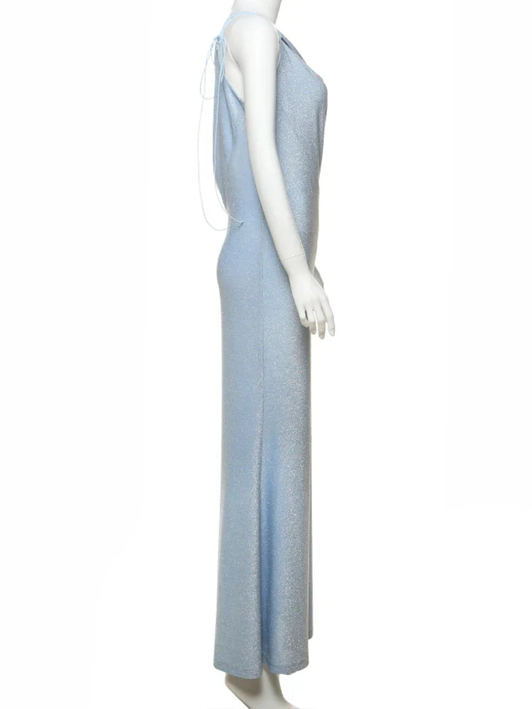 Knitted Sequin Maxi Dress with Cutout and Tie Detail - Cynthia
