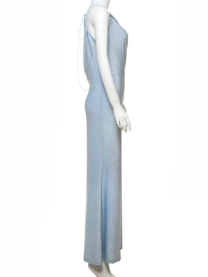 Knitted Sequin Maxi Dress with Cutout and Tie Detail - Cynthia