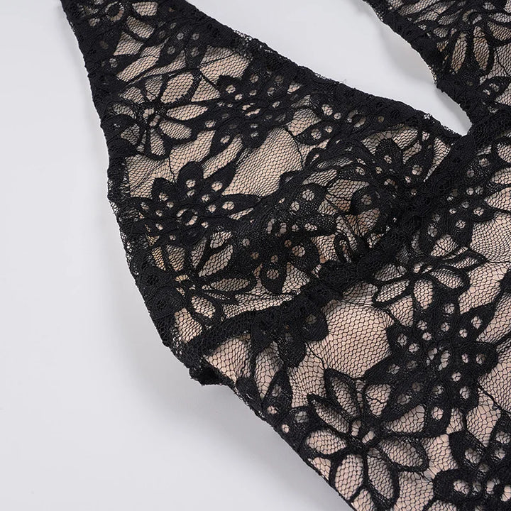 Mini pleated dress with lace bodysuit design - LISS
