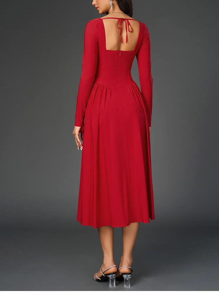 A-line Midi Dress with Rustic Design - Giuliana