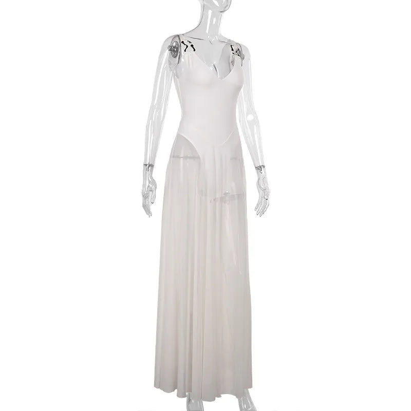 Chiffon Maxi Dress with Buckle Details on Straps - Maria