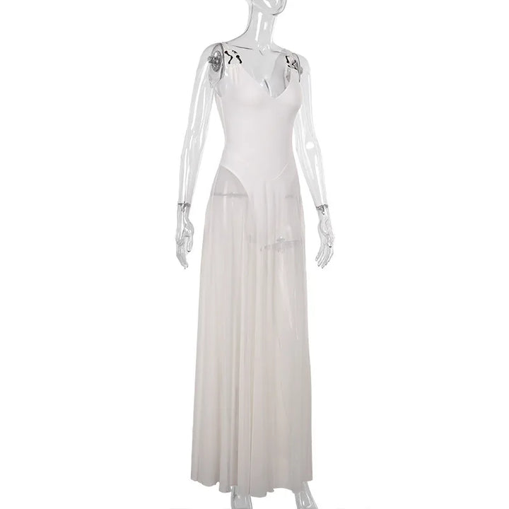Chiffon Maxi Dress with Buckle Details on Straps - Maria