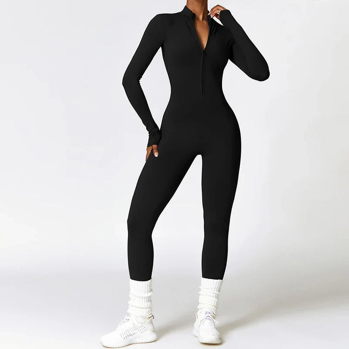 Short/long sporty fitted jumpsuit with shaping fabric and zipper closure - Andi