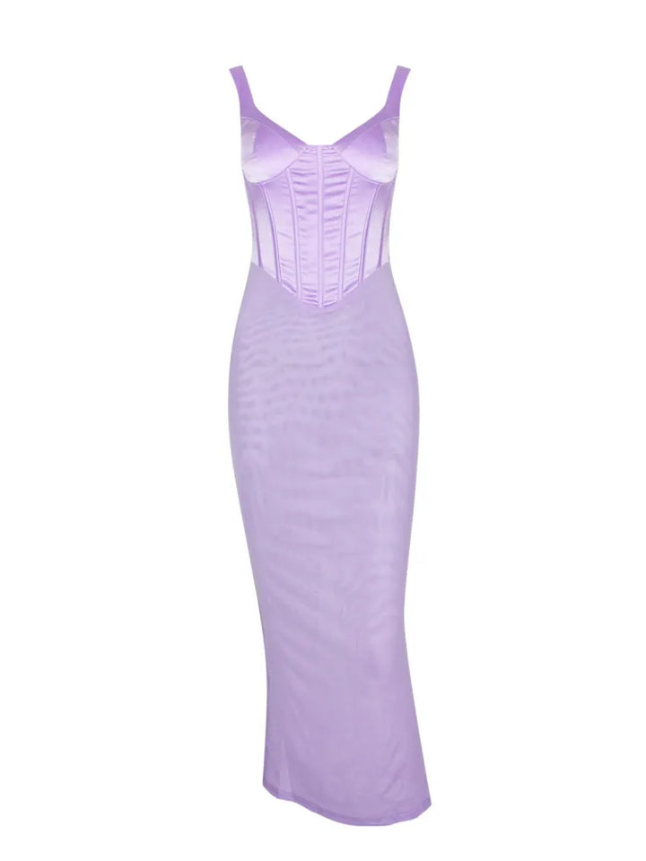 Mesh Maxi Dress with Satin Corset Design - Mariam