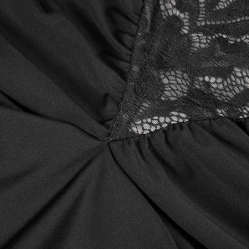 Maxi Dress with Ruching, Collar Cut, Opaque Lace Design, and Open Back - Elliana