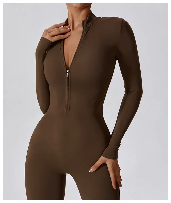 Short/long sporty fitted jumpsuit with shaping fabric and zipper closure - Andi