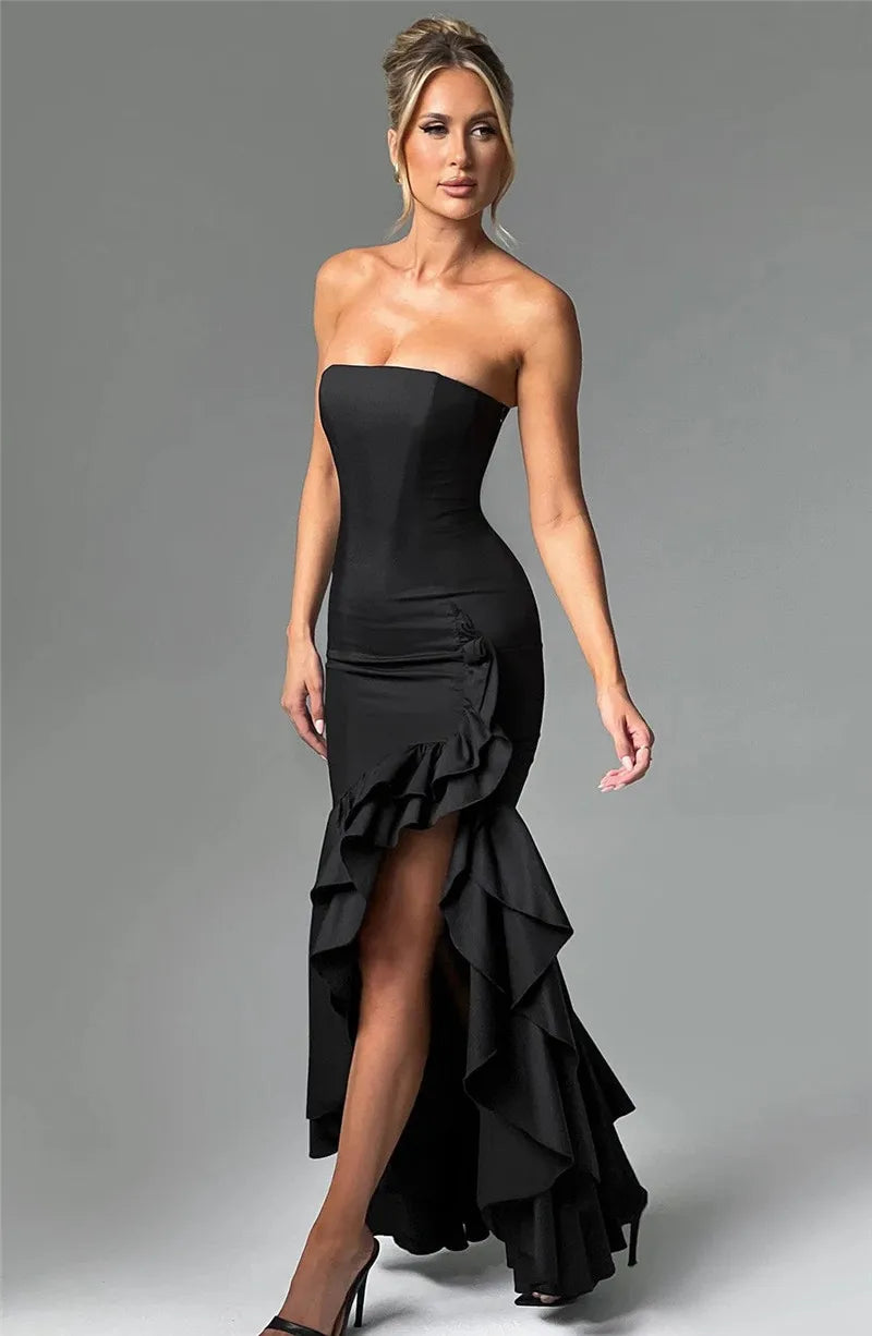 Maxi strapless ruffled dress with slit design - Rita