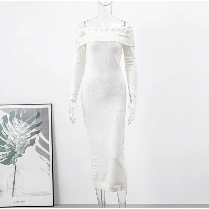 Knitted midi dress with off-shoulder - Liri