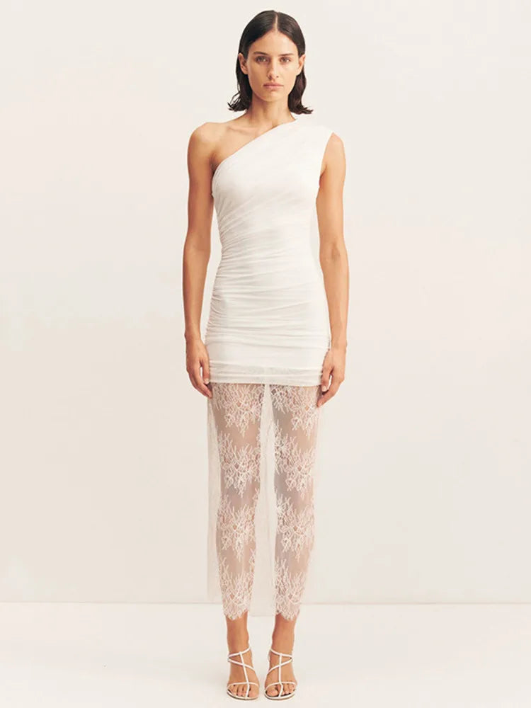 Maxi dress with ruching and lace design - Ameriza