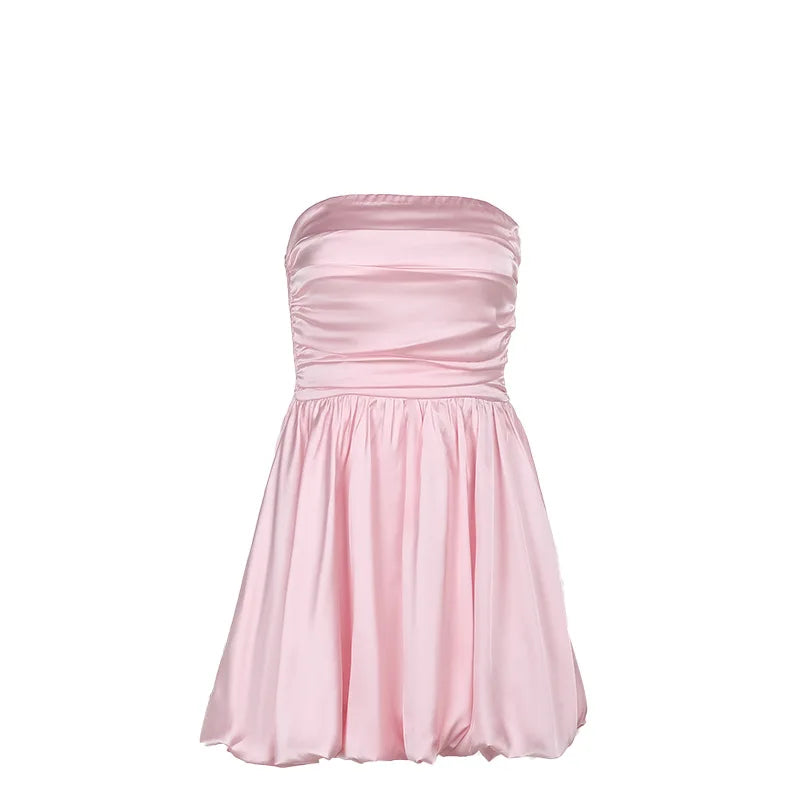 Balloon Cut Strapless Satin Mini Dress - Jimmy