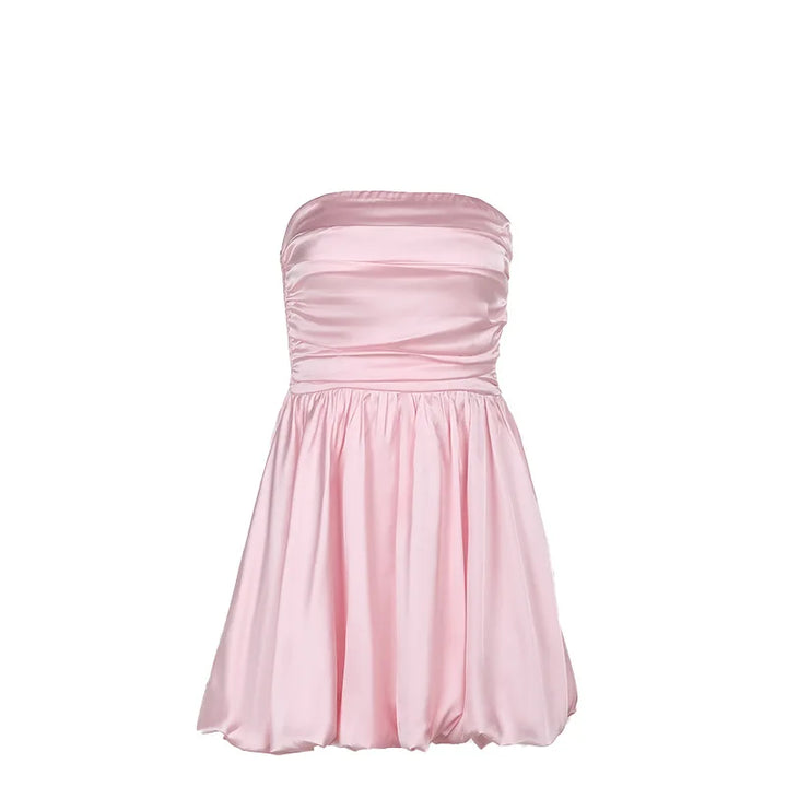 Balloon Cut Strapless Satin Mini Dress - Jimmy