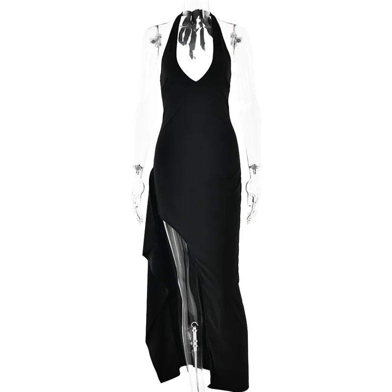 Luxury Maxi Dress with V-Neck, Deep Slit, and Open Back - Alicia