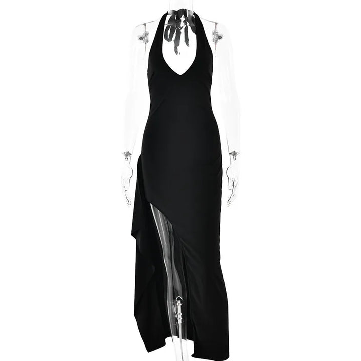 Luxury Maxi Dress with V-Neck, Deep Slit, and Open Back - Alicia