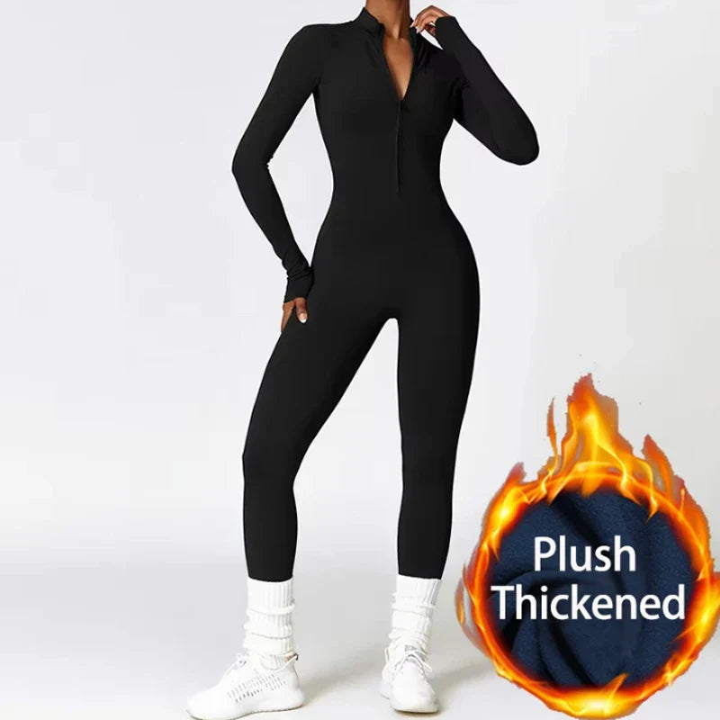Short/long sporty fitted jumpsuit with shaping fabric and zipper closure - Andi