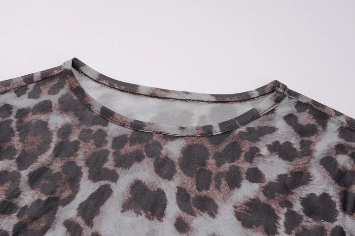 Leopard Chiffon Mini Dress with Opaque Hem - LEO