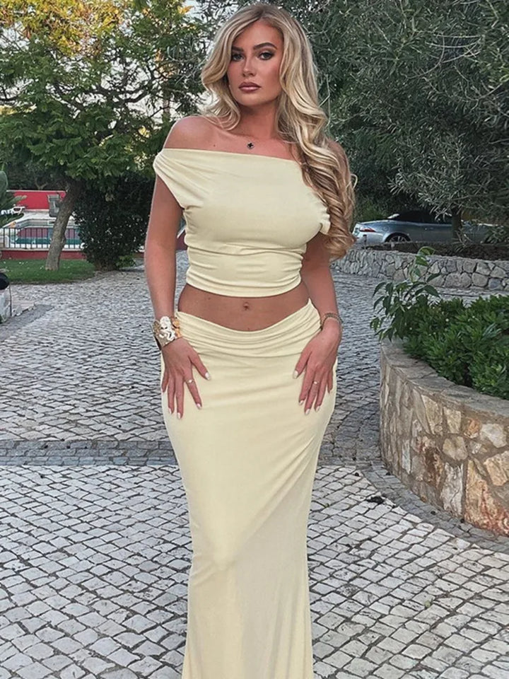 סט שני חלקים חצאית מקסי וחולצת כתפיים חשופות - ינאי