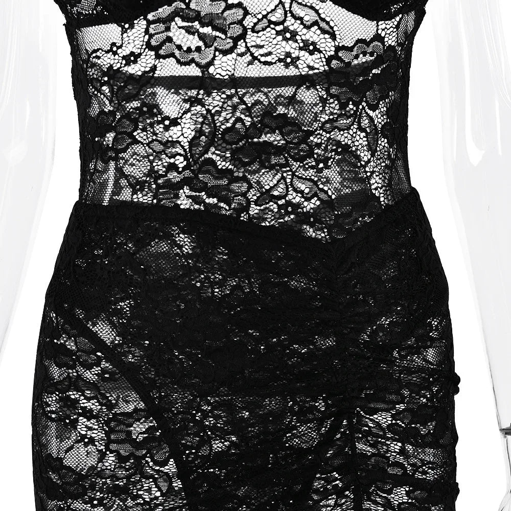 Maxi Lace Dress with Off-Shoulder and Slit Design - Emiliana