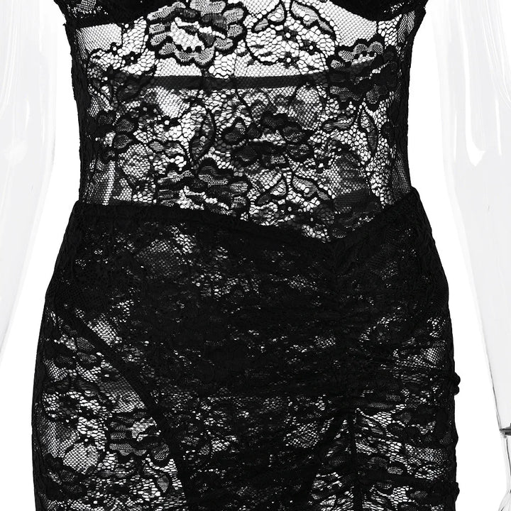 Maxi Lace Dress with Off-Shoulder and Slit Design - Emiliana