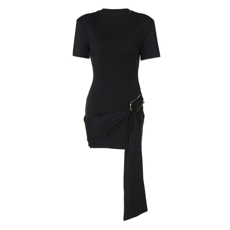 Mini dress with special design, buckle, and train decoration - Morgan
