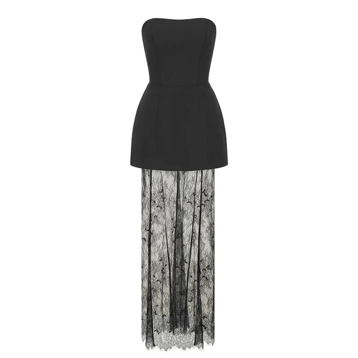 Elegant two-piece set strapless top and maxi lace skirt - Juline