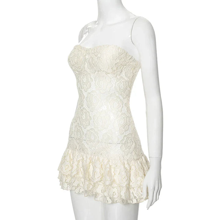 Strapless Lace Mini Dress with Ruffle - Cecelia