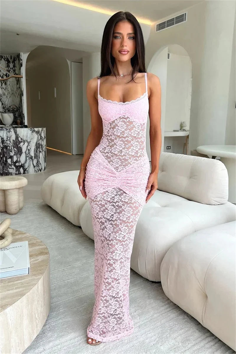 Lace maxi dress with a ruched design - NONA