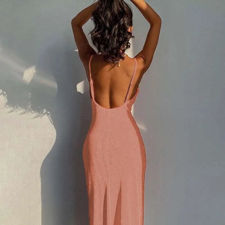 Summer midi knitted dress with slit decoration - Smile