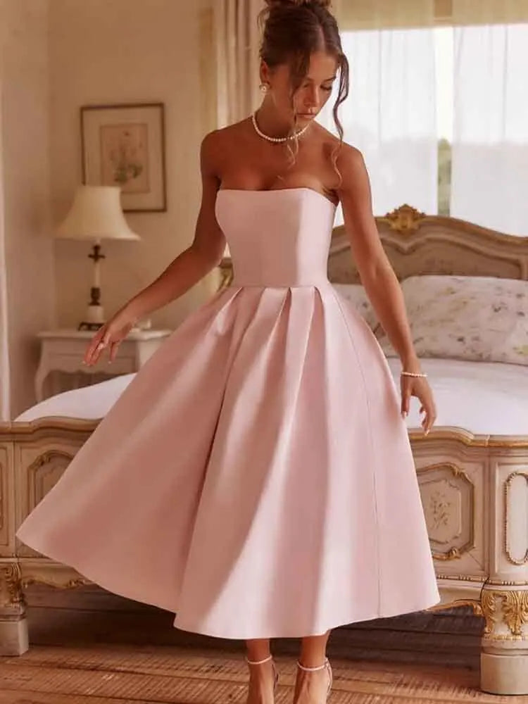 Strapless midi dress in A-line cut - Arya