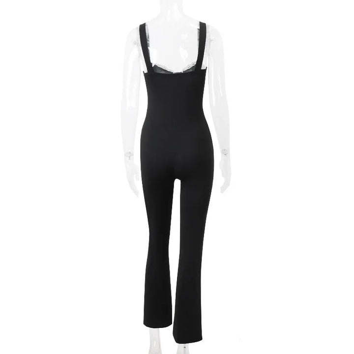Long lace jumpsuit with shaping fabric and open back - Mika