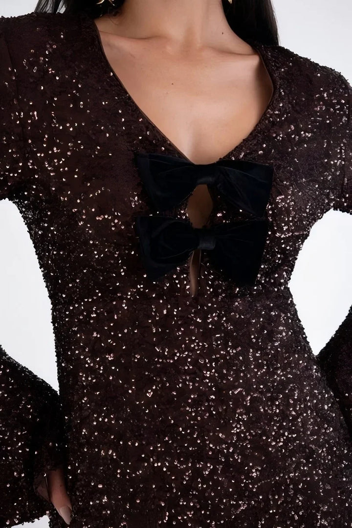 Mini Dress with Sequins and Bow Design - ZADIG