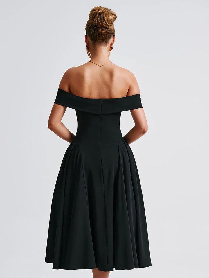 Midi A-Line Dress with Off-Shoulder Design - Ronal