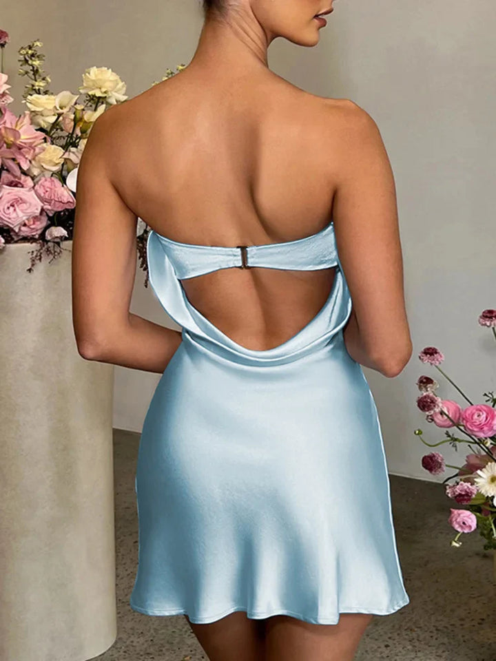 Strapless satin mini dress - Sky