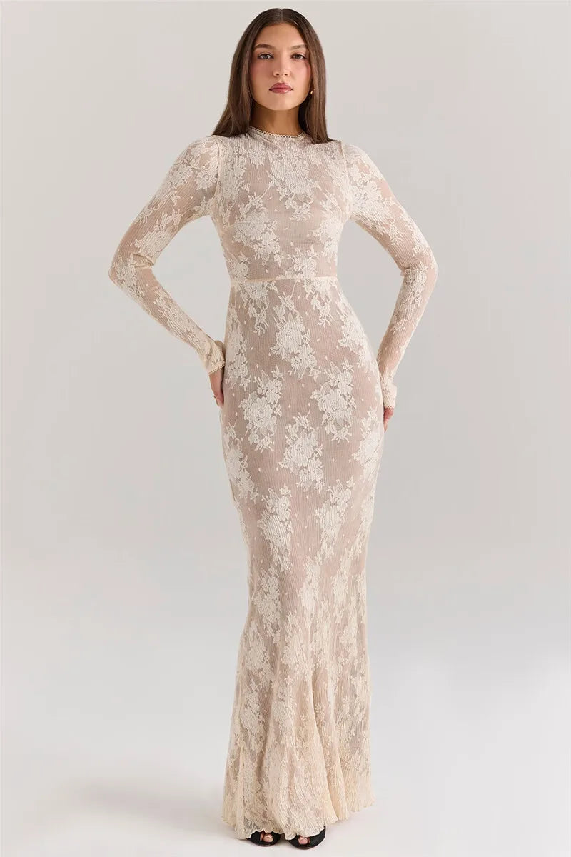 Modest maxi lace dress with opaque lining - Arbel