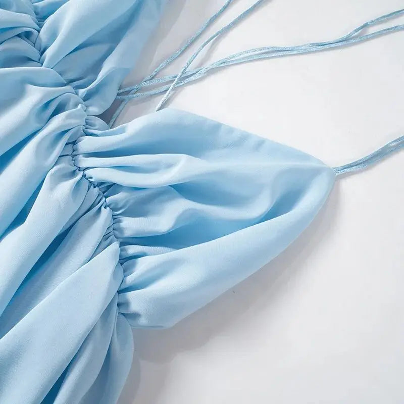 Ruffled Chiffon Mini Dress with Back Ties - Tulum