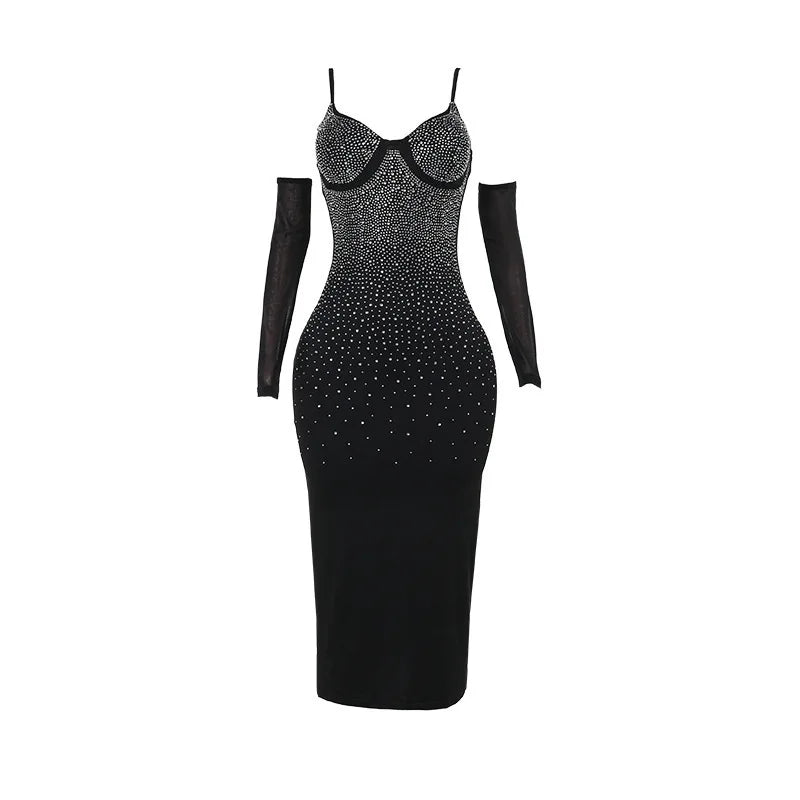 Fitted midi dress with shaping fabric, glitter sequin detail, and cap sleeves - Bridget