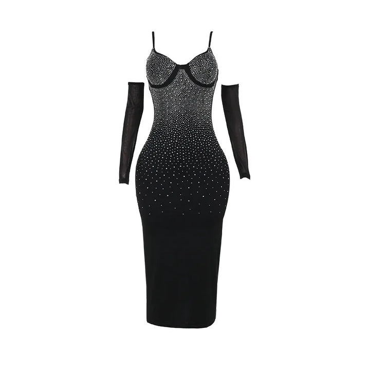 Fitted midi dress with shaping fabric, glitter sequin detail, and cap sleeves - Bridget