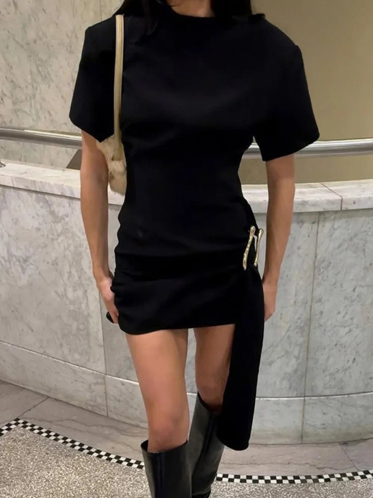 Mini dress with special design, buckle, and train decoration - Morgan