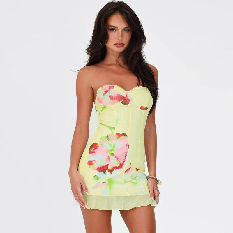 Floral Strapless Mini Dress with Ruffle Detail - Alexa