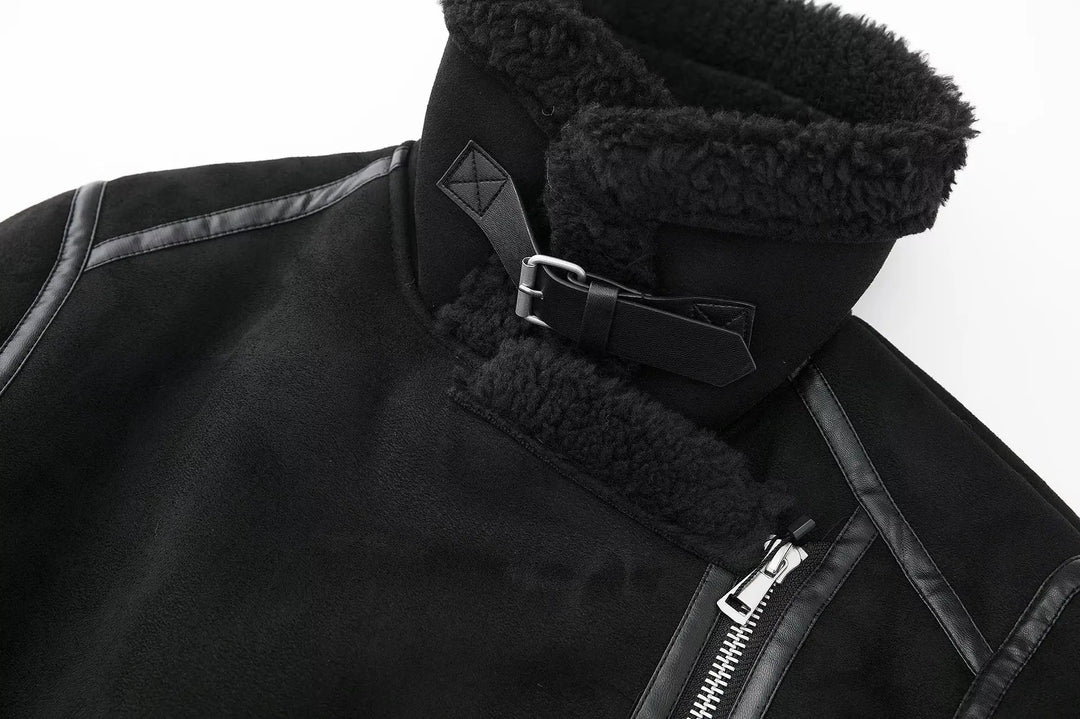Oversized Leather Coat with Fur Lining - Kaya