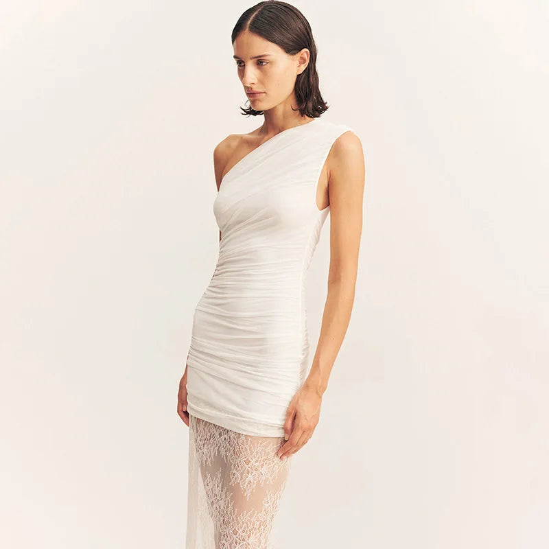 Maxi dress with ruching and lace design - Ameriza