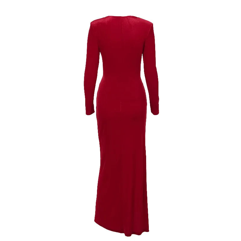 Velvet Maxi Dress with Slit Design - Prague