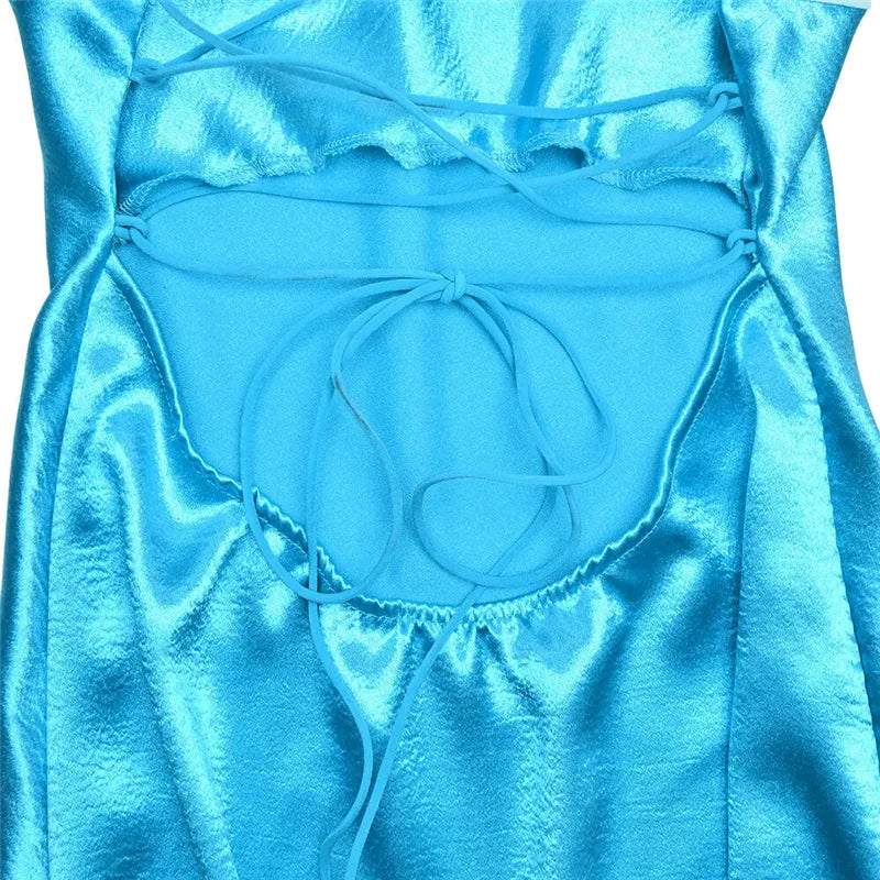 Mini Satin Dress with Open Back Ties - Liela