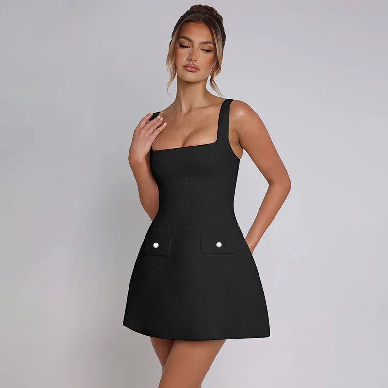 Woven mini dress in A-line cut with pocket decoration - Mili