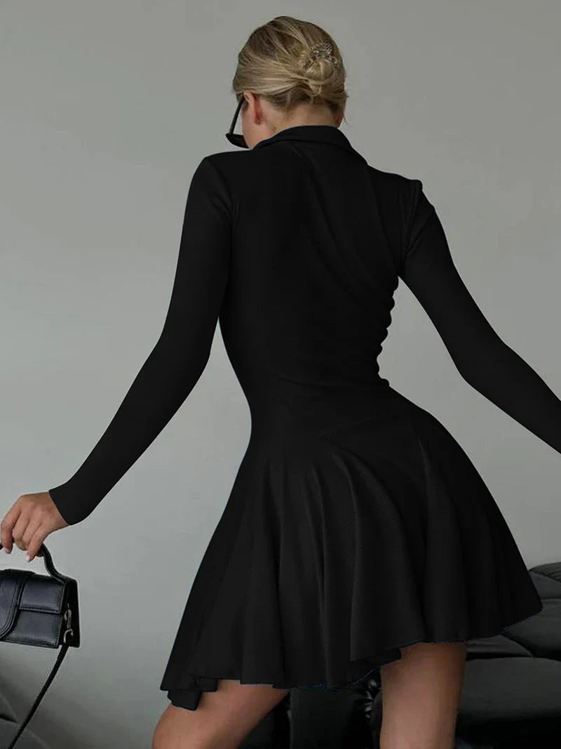 Knitted A-line mini dress with polo collar - Regina