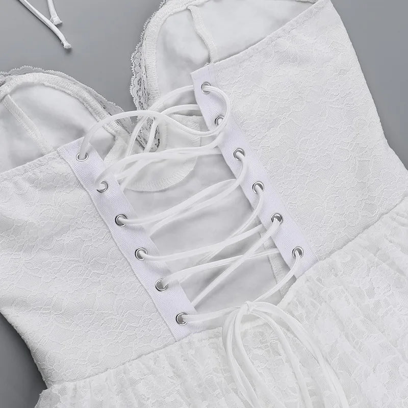 A-Line Lace Mini Dress with Neck Tie - El