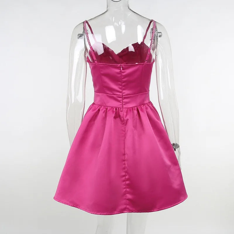 A-Line Satin Mini Dress with Sequin Straps - Miel