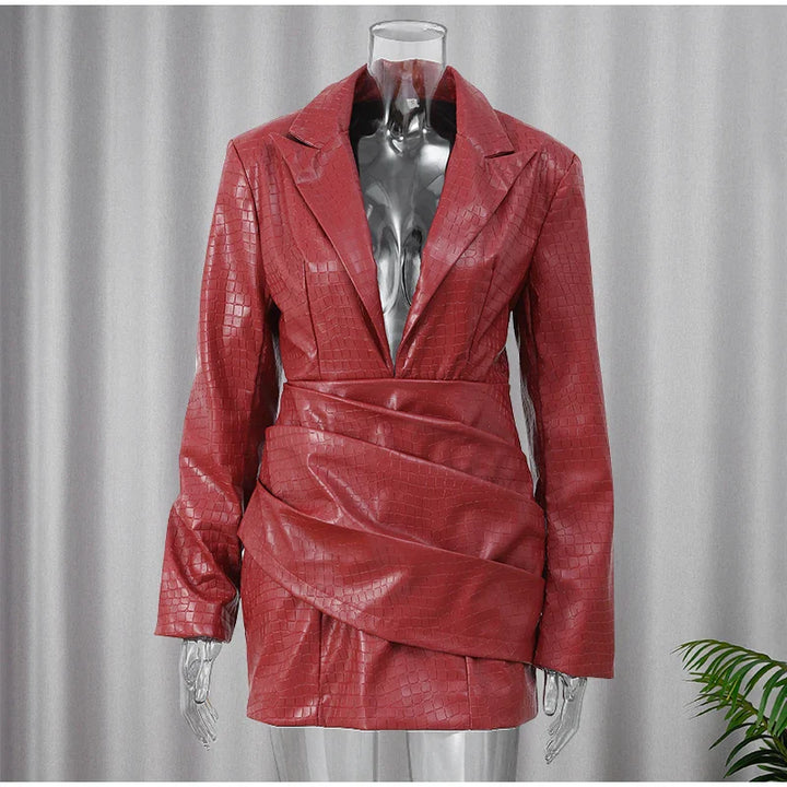 Faux Leather Mini Dress with Studded Design - Genevieve