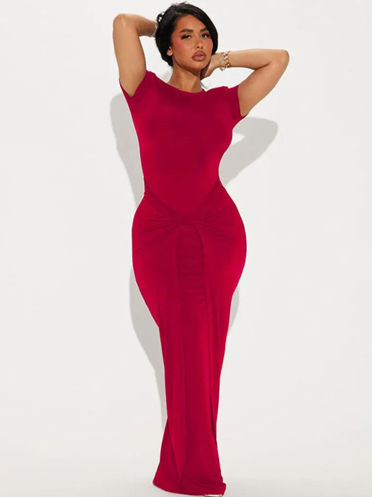Maxi Dress with Ruching and Cross Design - Sheila